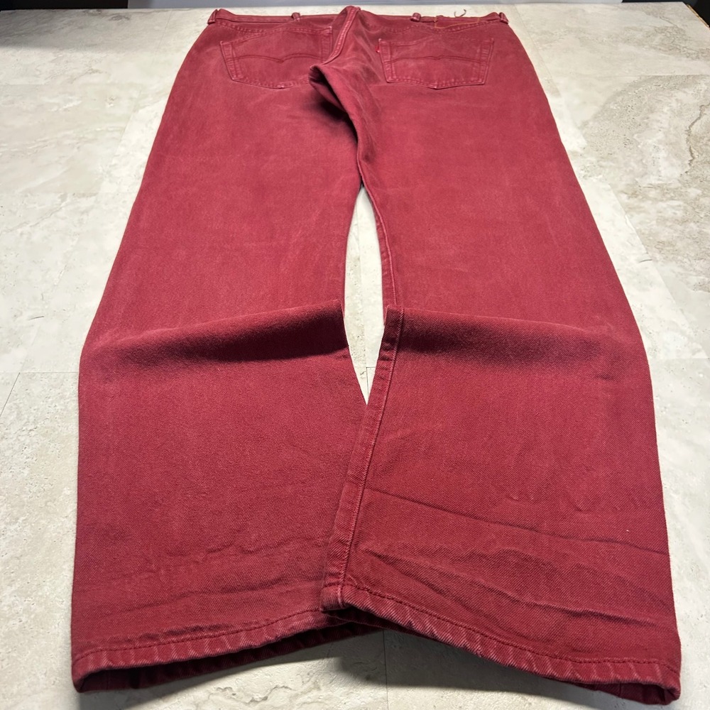 Levis 501 Original Fit Jeans Burgundy Red Mens 38x34 Straight Leg Denim Pants